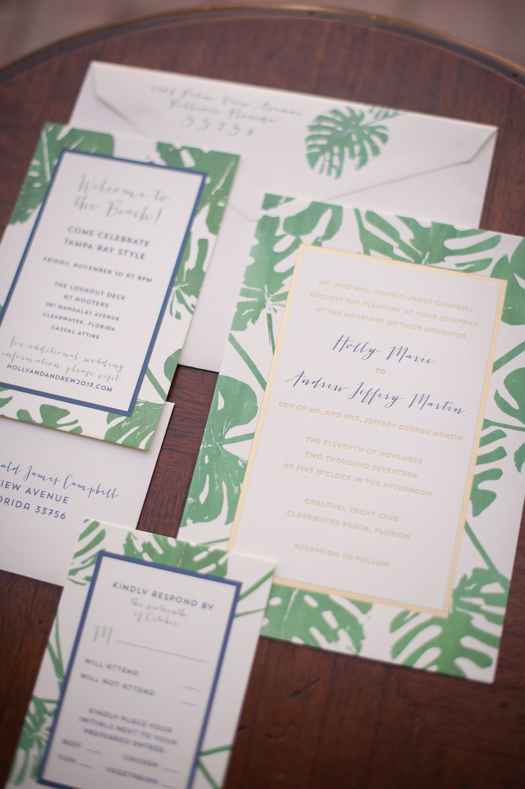Custom Tropical Banana Leaf Invitation Suite by Tampa Wedding Invitation Designer URBANCoast