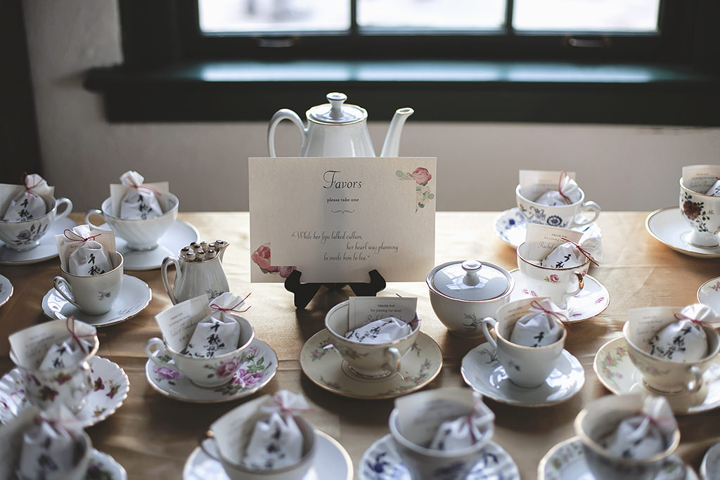 Old English Floral China Tea Cup and Tea Bag Wedding Favor Ideas
