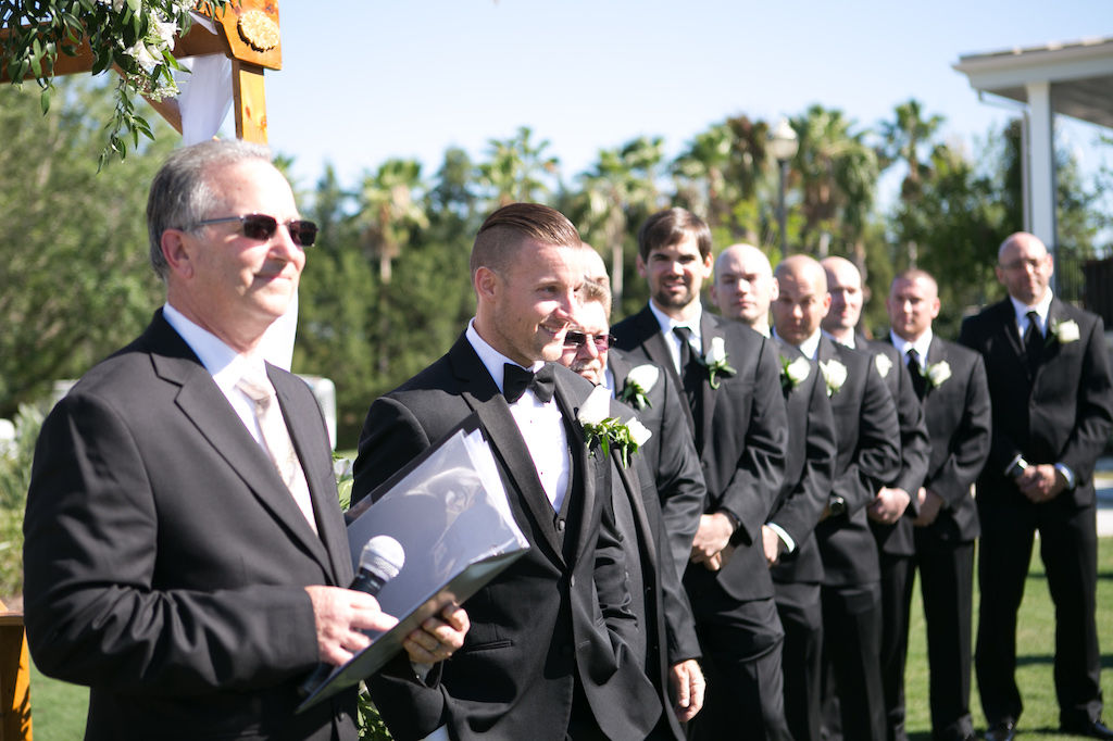 Groom's Reaction to Seeing Bride Walk Down Aisle During Wedding Ceremony | Sarasota Wedding Photographer Carrie Wildes Photography