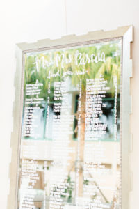 Elegant Wedding Seating Chart on Mirror with Gold Frame | St. Petersburg Wedding Photographer Ailyn La Torre