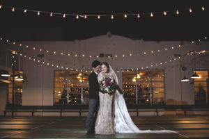 Outdoor NIghttime Bride and Groom Wedding Portrait | Wedding Venue St. Petersburg Shuffleboard Club | Tampa Bay Florist Cotton & Magnolia