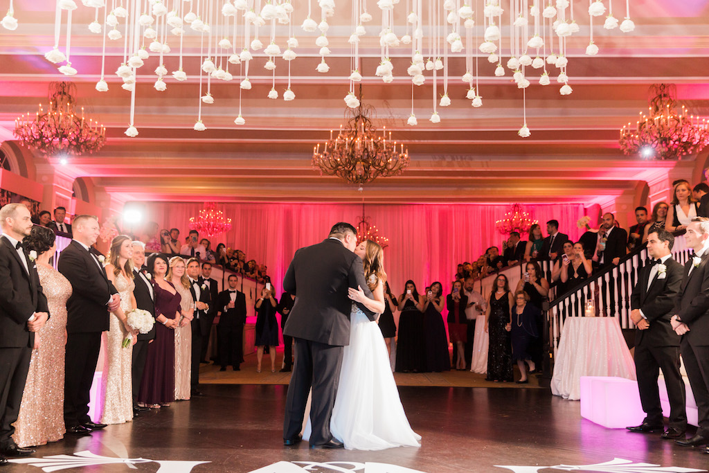 Bride and Groom First Dance on Wedding Day Portrait at St. Petersburg Historic Ballroom Wedding Venue The Don Cesar | Tampa Bay Live Wedding Entertainment | Total Wedding Entertainment by Matt Winter Band