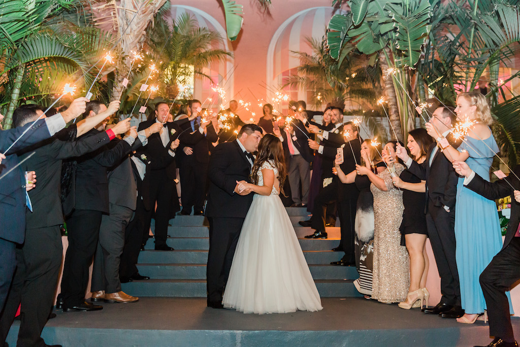 Bride and Groom Sparkler Exit at Historic St. Pete Beach Wedding Venue The Don Cesar