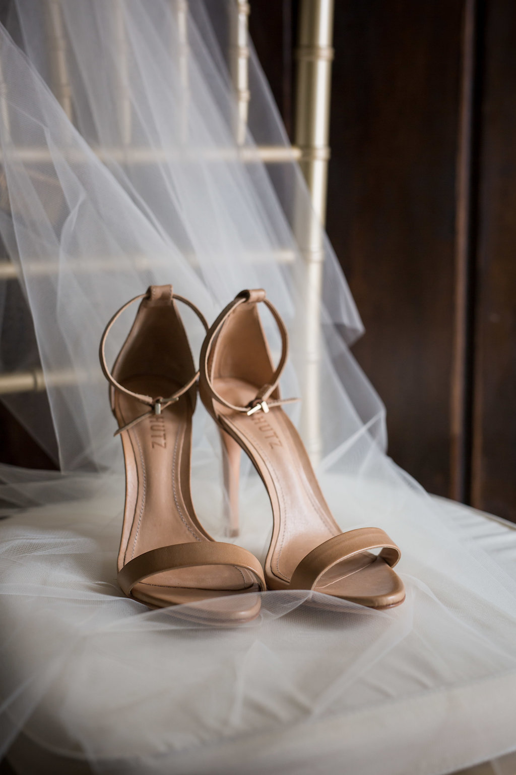 Nude Strappy Wedding Shoes on Veil | Tampa Bay Photographer Cat Pennenga Photography