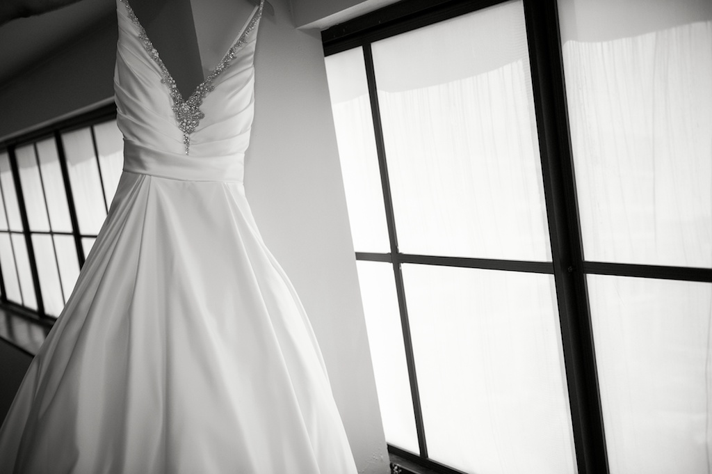 Ballgown V-Neck Rhinestone Beaded Tank Top Straps Sating Wedding Dress | Tampa Bay Photographer Andi Diamond Photography