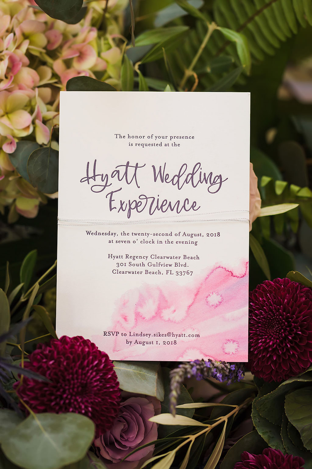 White and Pink Watercolor Letterpress Wedding Invitation | Clearwater Beach Stationary A&P Designs | Hyatt Wedding Experience