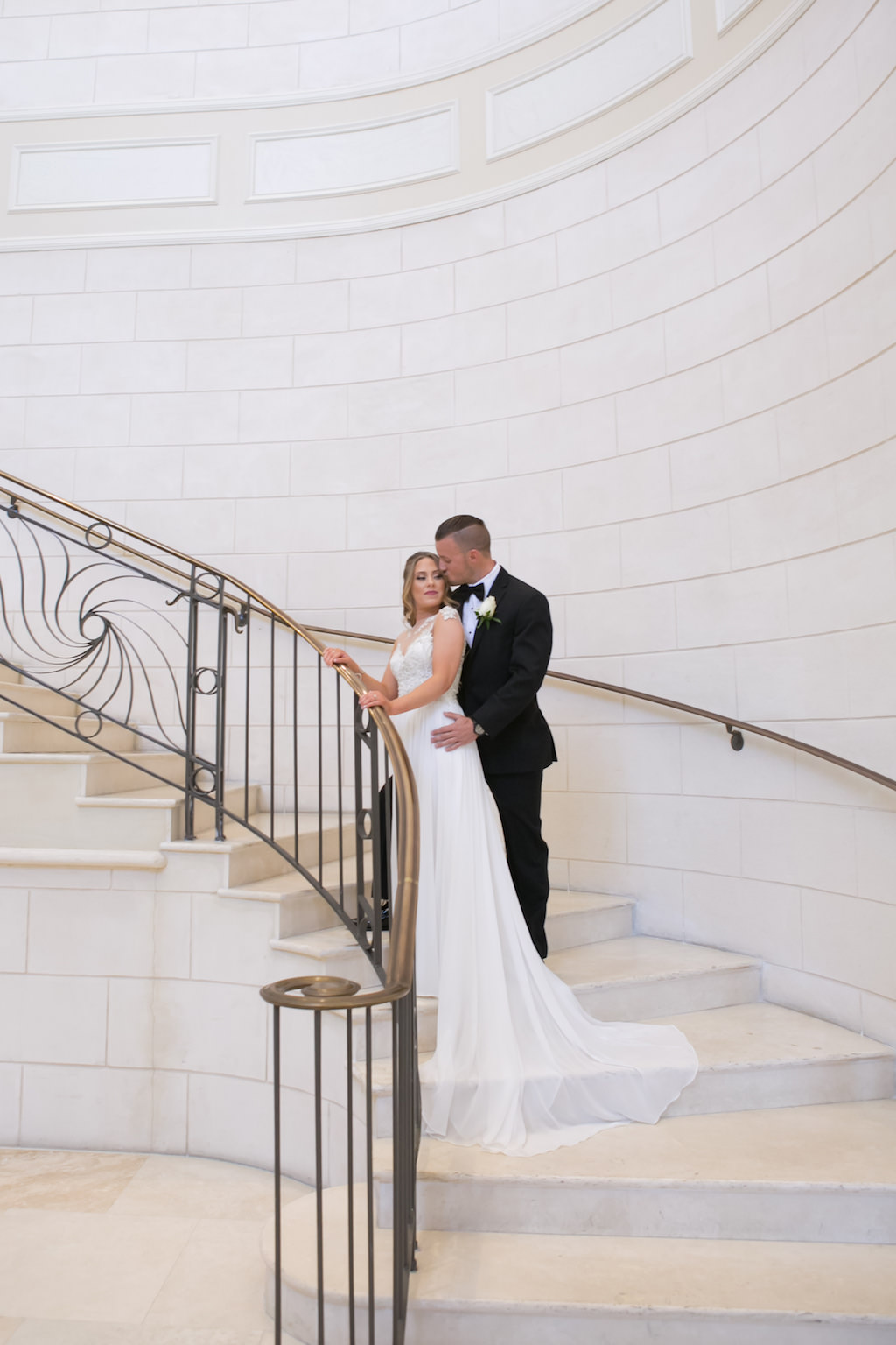 Bride and Groom Wedding Portrait on Staircase | Sarasota Wedding Photographer Carrie Wildes Photography