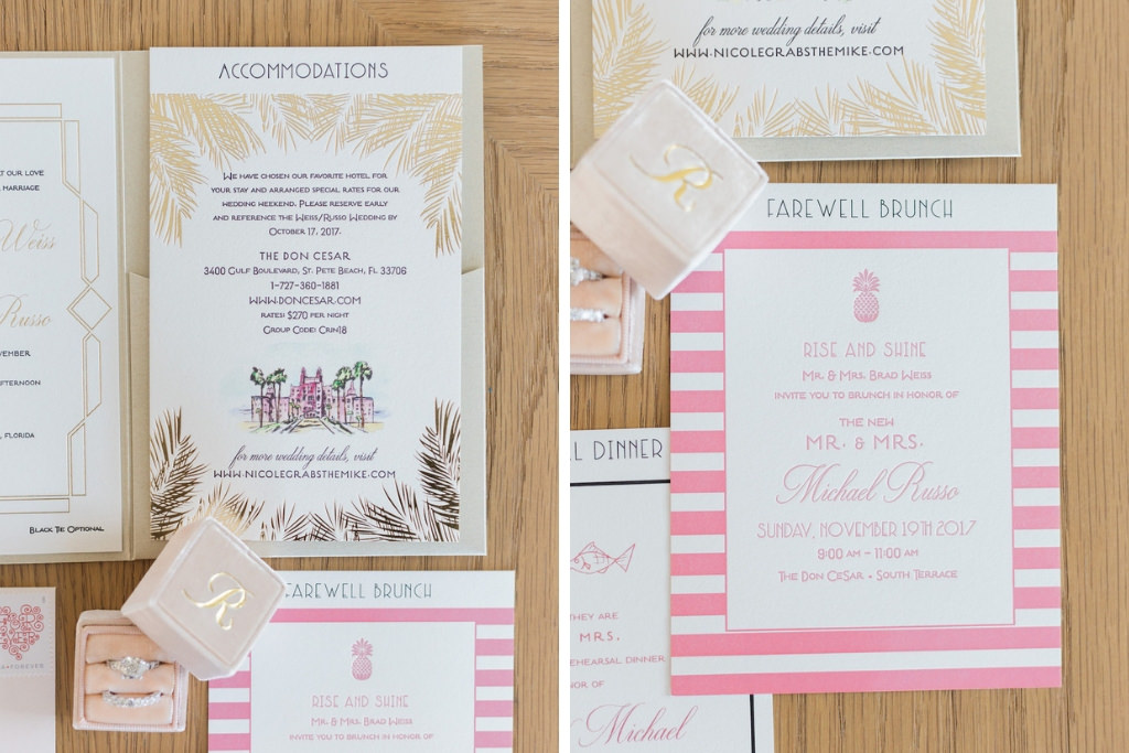 Pink, White and Gold Art Deco Letterpress Wedding Invitation Suite | St. Petersburg Stationery Designer and Printer A&P Designs