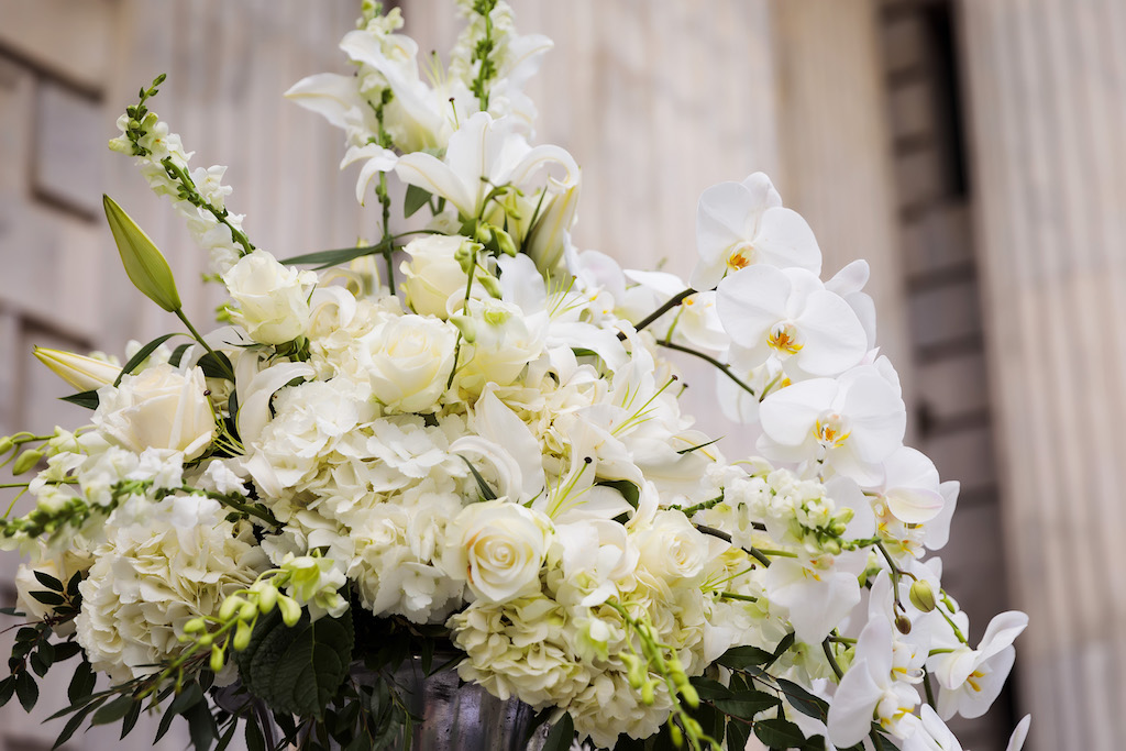 Wedding Ceremony Wedding Flowers, White Roses, Hydrangeas and Orchids