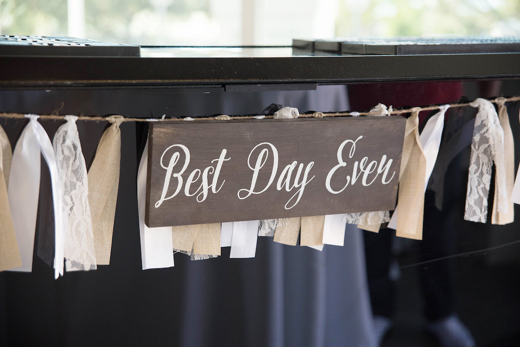 Wedding Reception Best Day Ever Burlap, White and Black Ribbon Wedding Sign | Tampa Bay Photographer Kristen Marie Photography