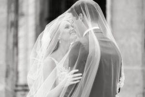 Creative Outdoor Black and White Wedding Portrait Under Veil | Tampa Bay Photographer Andi Diamond Photography