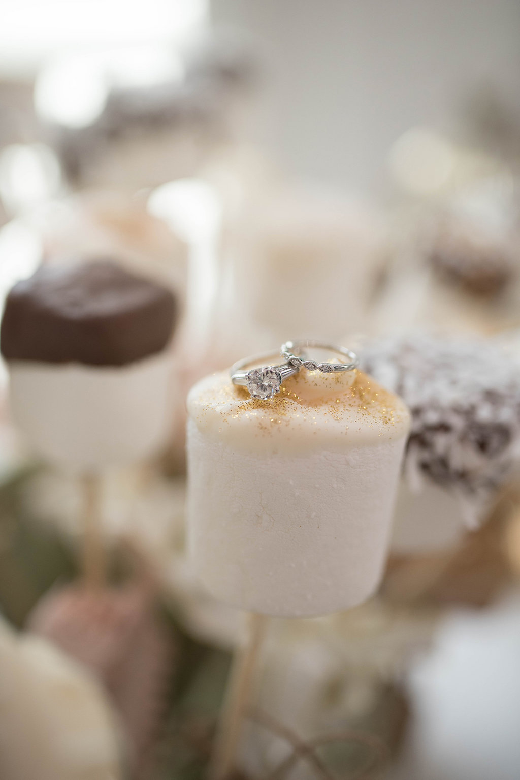 Wedding Reception Dessert Marshmallows with Engagement and Wedding Rings | Tampa Bay Photographer Kristen Marie Photography