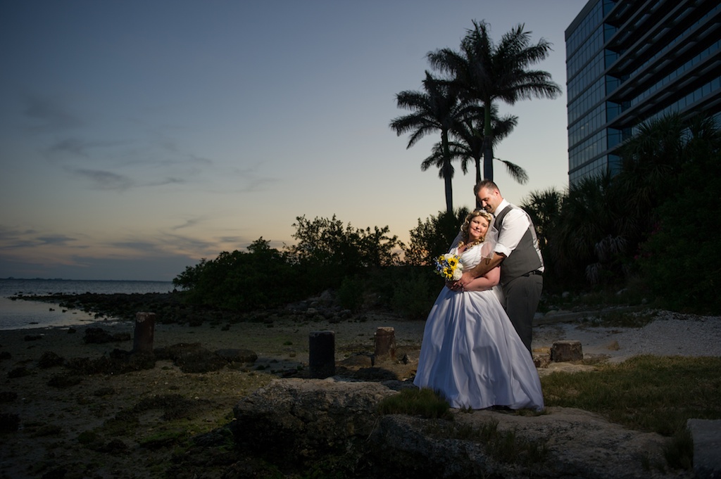 Waterfront, Beach Nighttime Bride and Groom Wedding Portrait | Tampa Bay Photographer Andi Diamond Photography | Tampa Venue Rusty Pelican