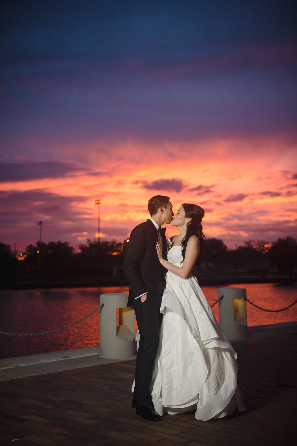 Downtown Tampa Riverwalk Outdoor Sunset Bride and Groom Intimate Wedding Portrait | Tampa Bay Photographer Marc Edwards Photographs