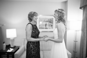 Bride and Mother of the Bride Wedding Portrait, Bride with Curled Hair Down and Floral Crown Hairpiece | Tampa Bay Hair and Makeup Femme Akoi Beauty Studio