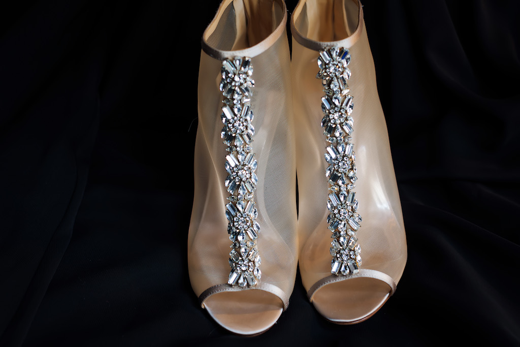 Badgley Mischka Mesh Bootie Peep Toe Rhinestone Embellished Wedding Shoes