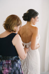 Bride Getting Ready Wedding Portrait with Mom in Strapless and Lace Wedding Dress | St. Petersburg Hair and Makeup Femme Akoi
