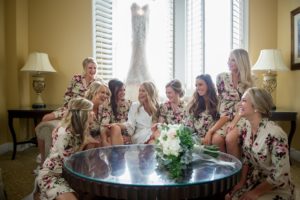 Bride and Bridesmaids Getting Ready Portrait, Bridesmaids in Floral and Ivory Silk Robes | Tampa Bay Photographer Andi Diamond Photography | Hair and Makeup Michele Renee the Studio