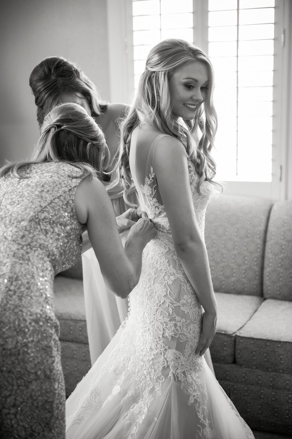 Bride Getting Ready Portrait in Illusion Lace Tank Top Strap Fit and Flare Wedding Dress | Tampa Bay Photographer Andi Diamond Photography | Hair and Makeup Michele Renee the Studio