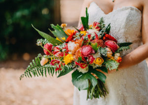 Tropical Pink, Yellow, Orange, Red and Greenery Floral Wedding Bouquet | Tampa Bay Photographer Rad Red Creative (21)