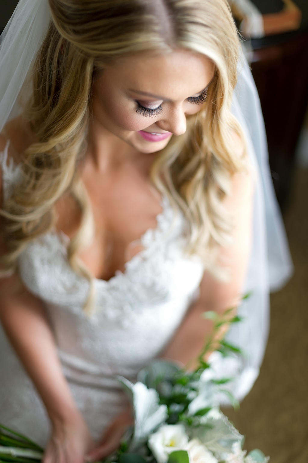 Bride Wedding Portrait, Curled Hair Half Pulled Back, Neutral Makeup | Tampa Bay Photographer Andi Diamond Photography | Hair and Makeup Michele Renee the Studio