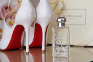 White Christian Louboutin Wedding Day Heels with Custom Perfume Bottle | Wedding Gifts for Bride