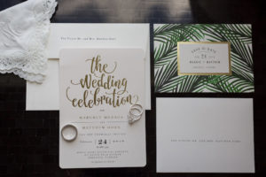Elegant Modern Gold Foil on White Wedding Invitation and Tropical Inspired Save the Date | Tampa Bay Photographer Cat Pennenga Photography 