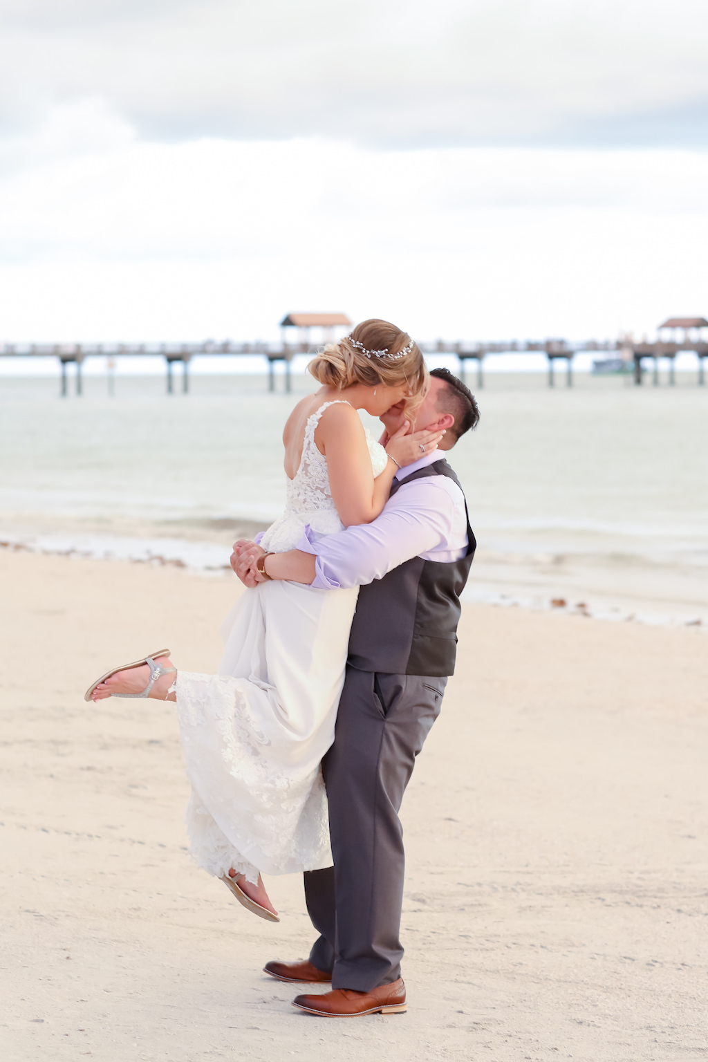 Intimate Beach Waterfront Bride and Groom Wedding Portrait | Tampa Bay Wedding Photographer Lifelong Photography Studios