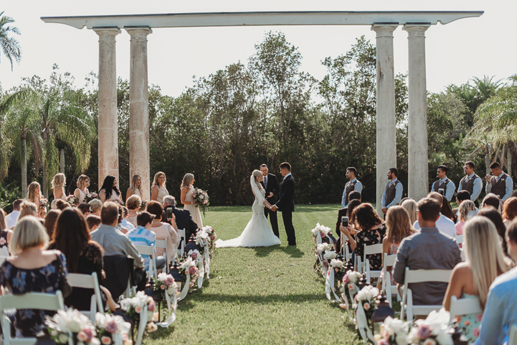 Florida Bride and Groom Outdoor Garden Style Wedding Ceremony Portrait | Sarasota Wedding Venue Historic Spanish Point