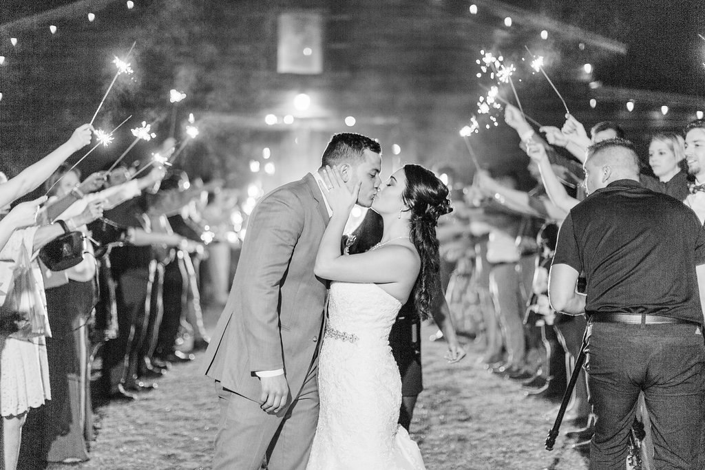 Bride and Groom Black and White Wedding Reception Sparkler Exit