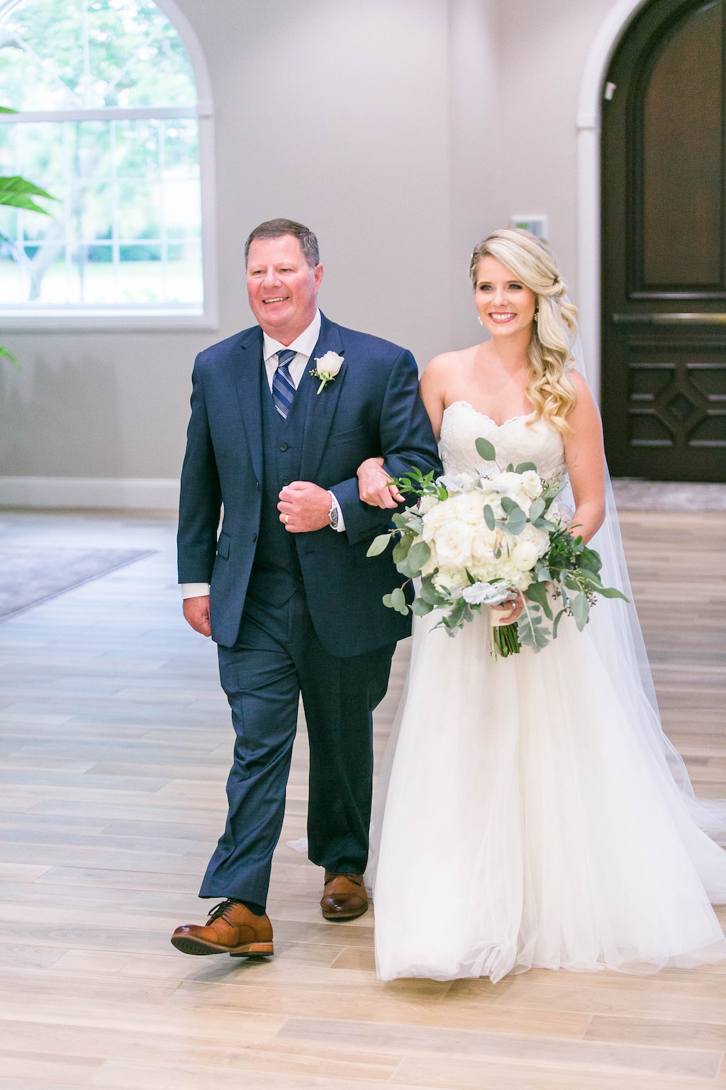 Bride and Father Walking Down the Aisle at Wedding | Clearwater Wedding Ceremony Venue Harborside Chapel
