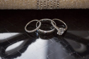 Oval Diamond Engagement Ring with Diamond Band and Bride and Groom Wedding Rings | Tampa Bay Photographer Cat Pennenga Photography 