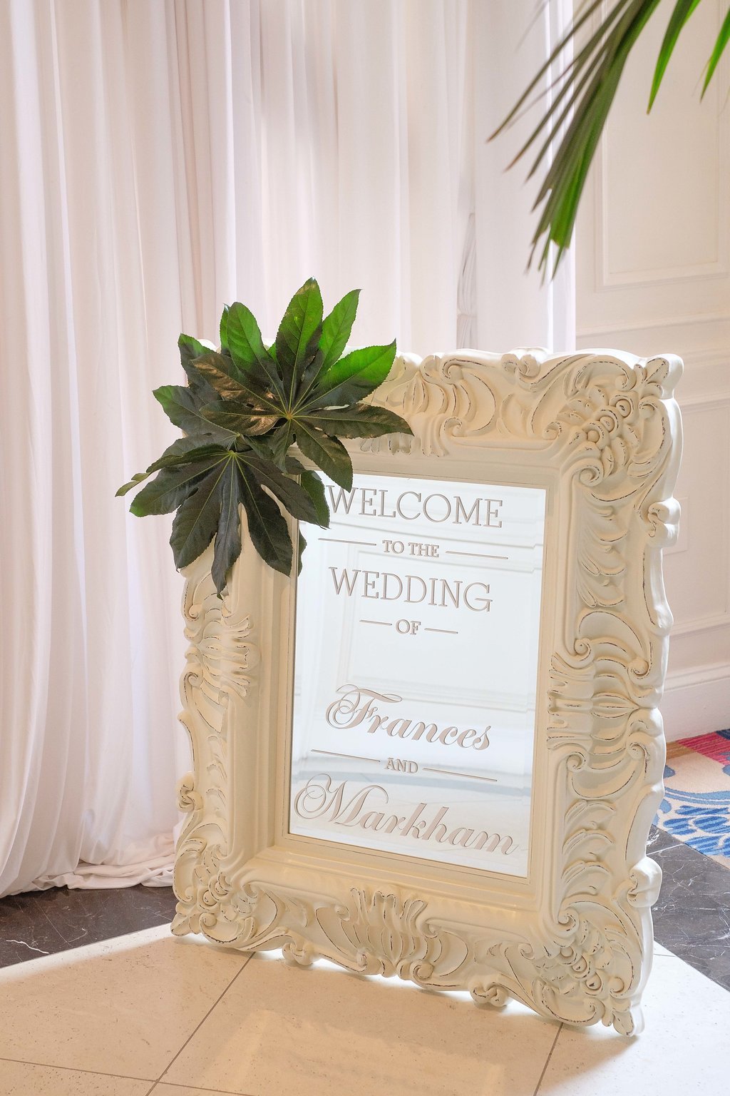 Wedding Day Decor Details | Mirrored Wedding Welcome Sign