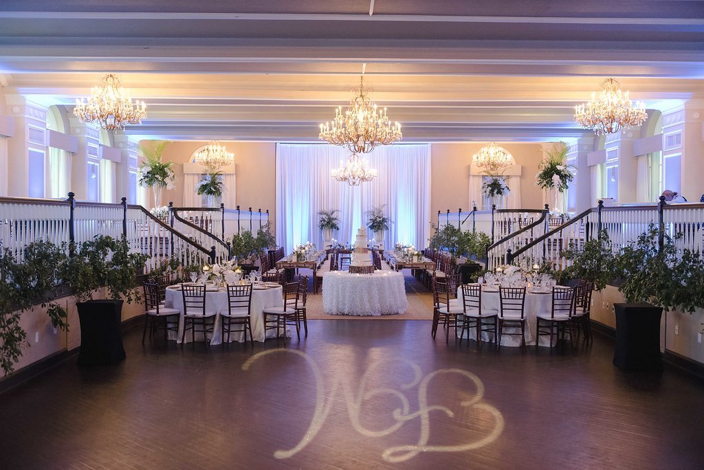 Historic, Iconic Florida Wedding Venue The Don Cesar Hotel | St. Pete Beach Ballroom Wedding Reception with GOBO Monogram on Dance Floor