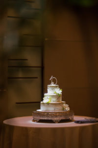 Three Tier White Wedding Cake with White Flowers on Silver Cake Stand | Tampa Bay Photographer Cat Pennenga Photography 