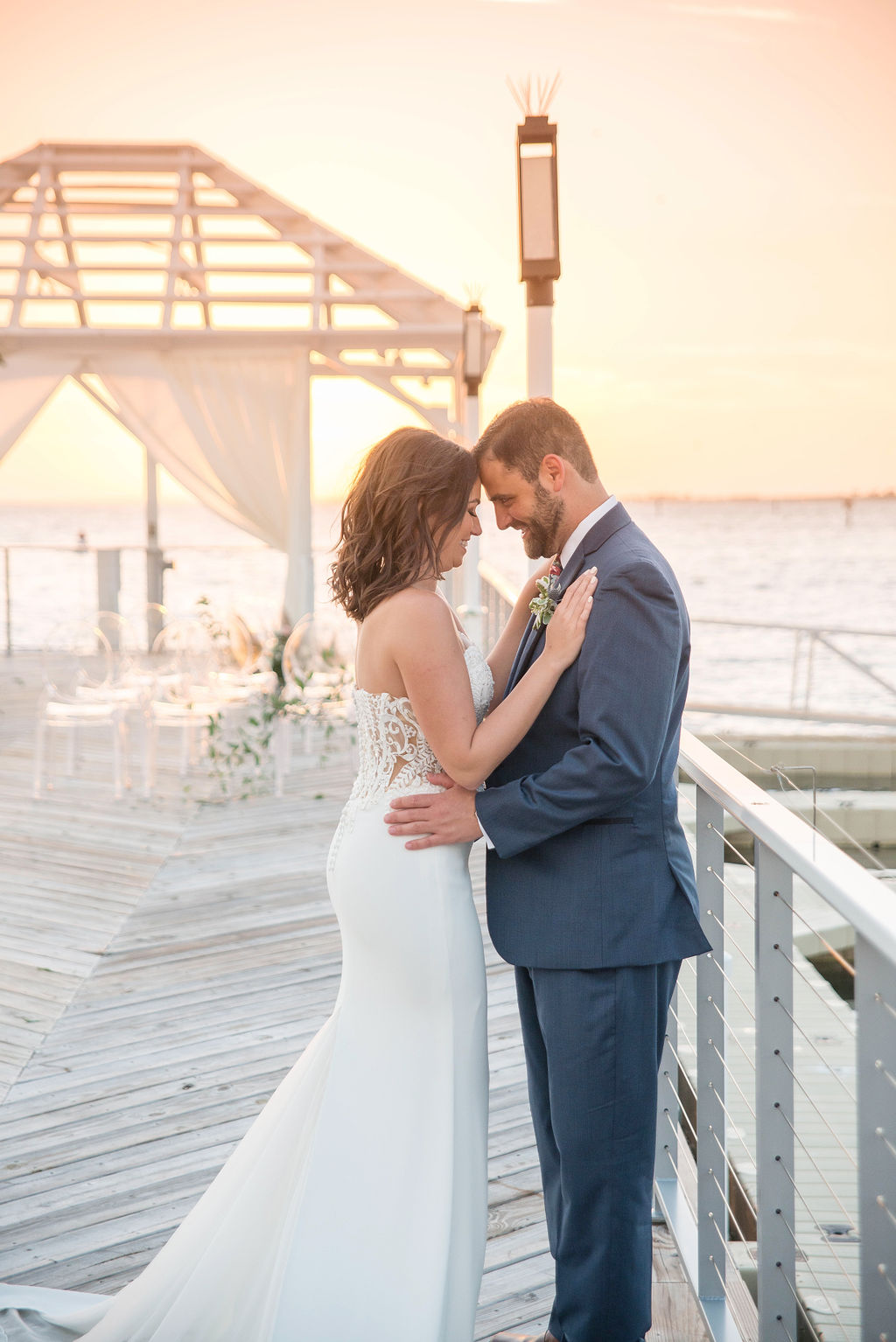 Sunset Outdoor Waterfront Bride and Groom Wedding Portrait | Tampa Wedding Photographer Kristen Marie Photography | Tampa Venue The Godfrey