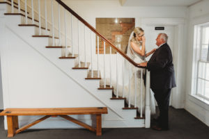 Bride and Father First Look Wedding Portrait on Staircase | Tampa Bay Wedding Dress Shop Truly Forever Bridal