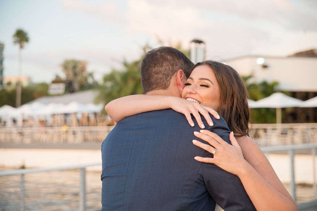 Florida Outdoor Groom and Bride First Look Wedding Portrait | Tampa Wedding Photographer Kristen Marie Photography | Waterfront Hotel Tampa Venue The Godfrey