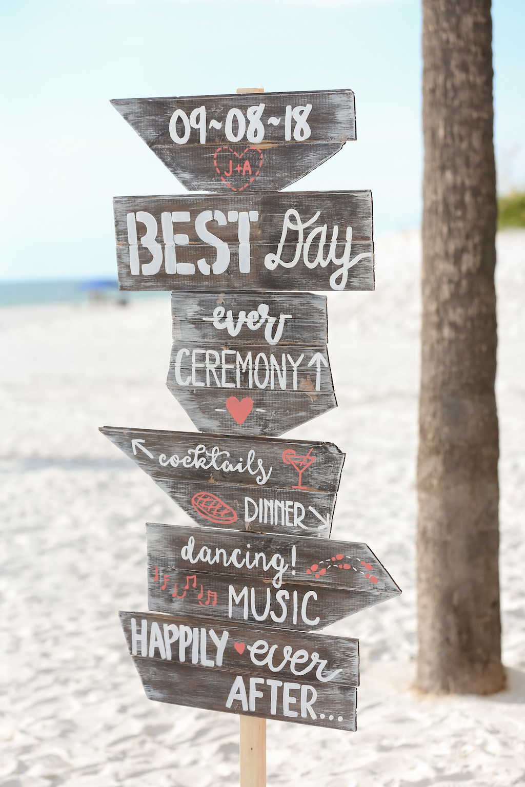 Wooden White and Coral Painted Wedding Ceremony Welcome Sign | Tampa Bay Wedding Photographer Lifelong Photography Studios