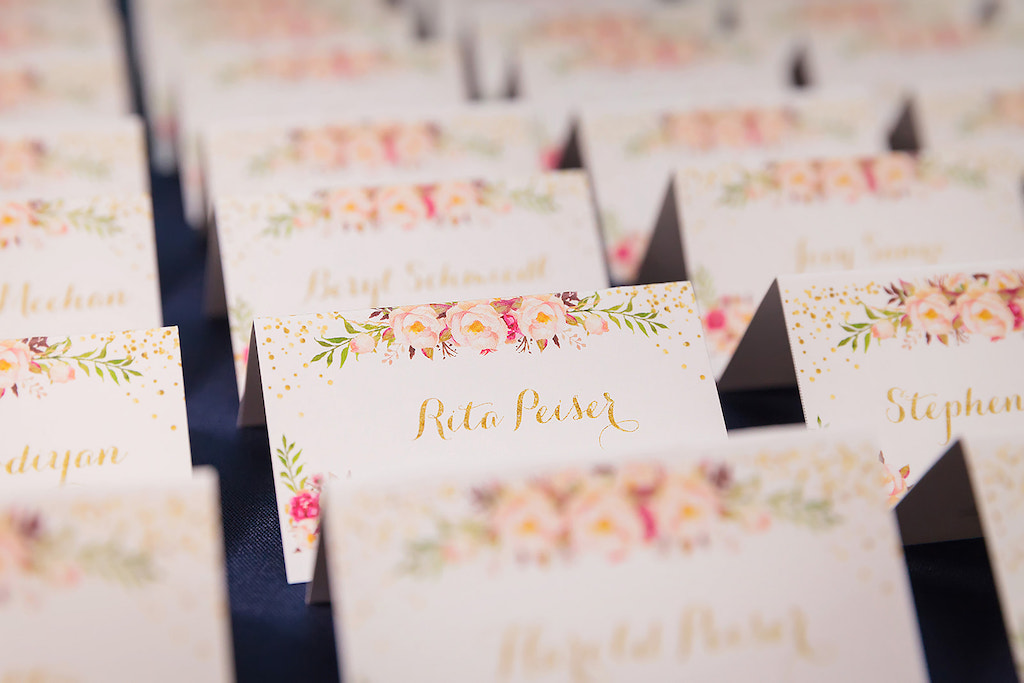 Floral and Gold Script Font Traditional Seating Cards