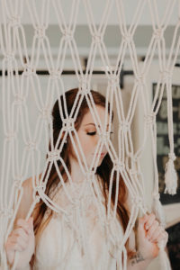 Creative Bride Wedding Portrait Behind Rope Curtain