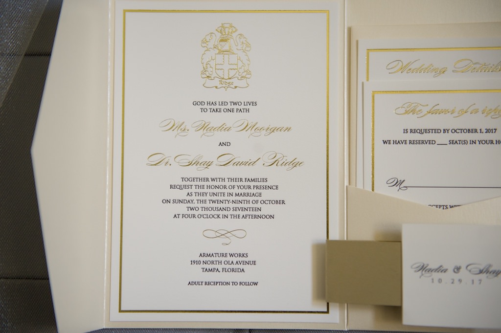 Traditional Elegant White Invitation Suite with Gold Foil Accents | Tampa Bay Wedding Photographer Andi Diamond Photography