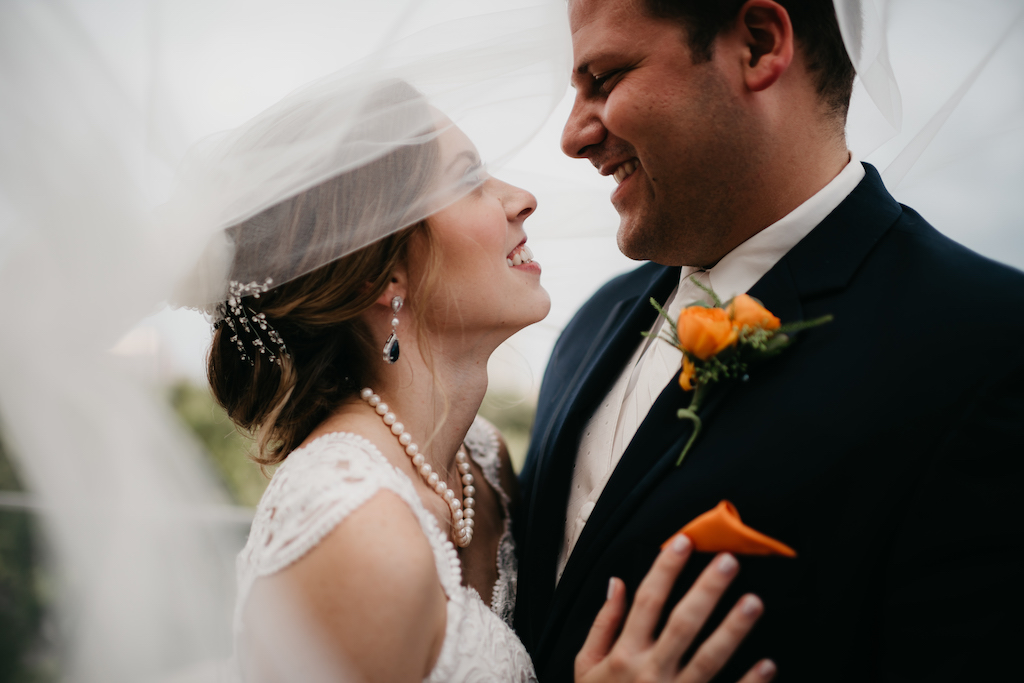 Florida Bride and Groom Creative Under Veil Wedding Portrait