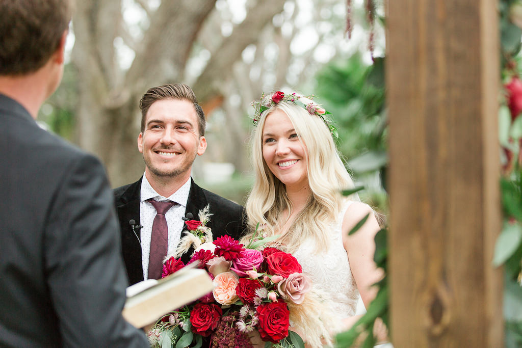 Boho Chic Inspired Outdoor Lakeland Florida Wedding Ceremony Bride and Groom Portrait