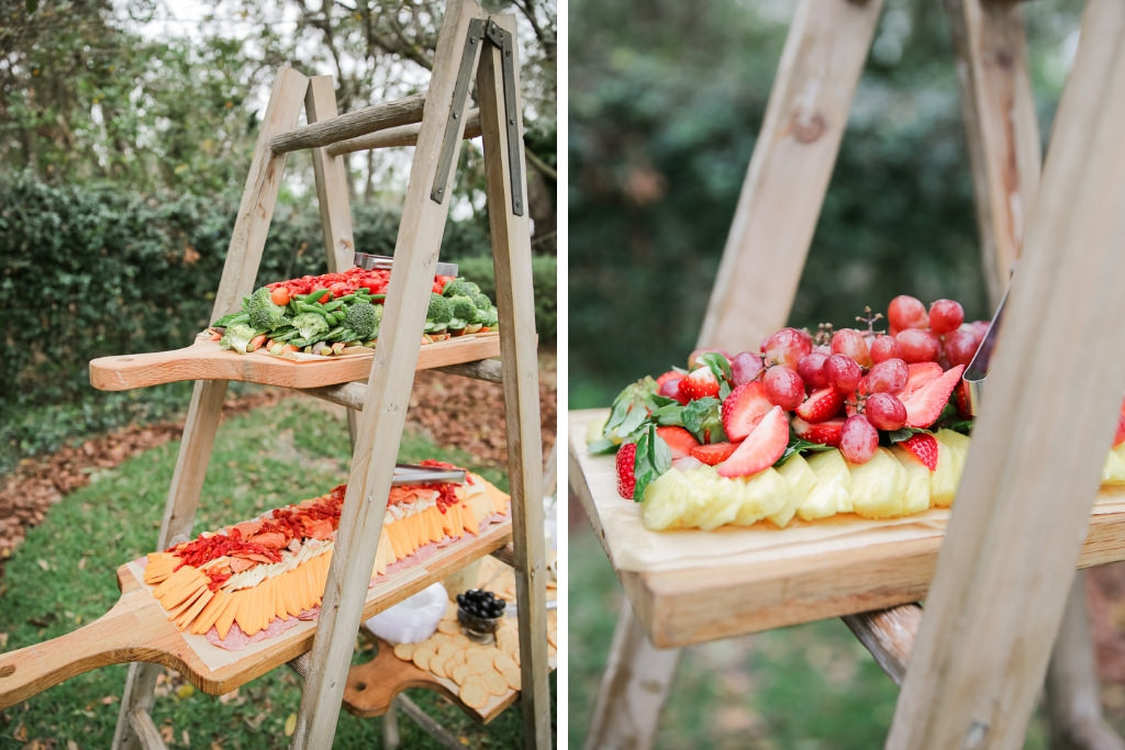 Wooden Ladder Food Display with Appetizers | Wedding Caterer Tastes of Tampa Bay Food Truck Street Surfer