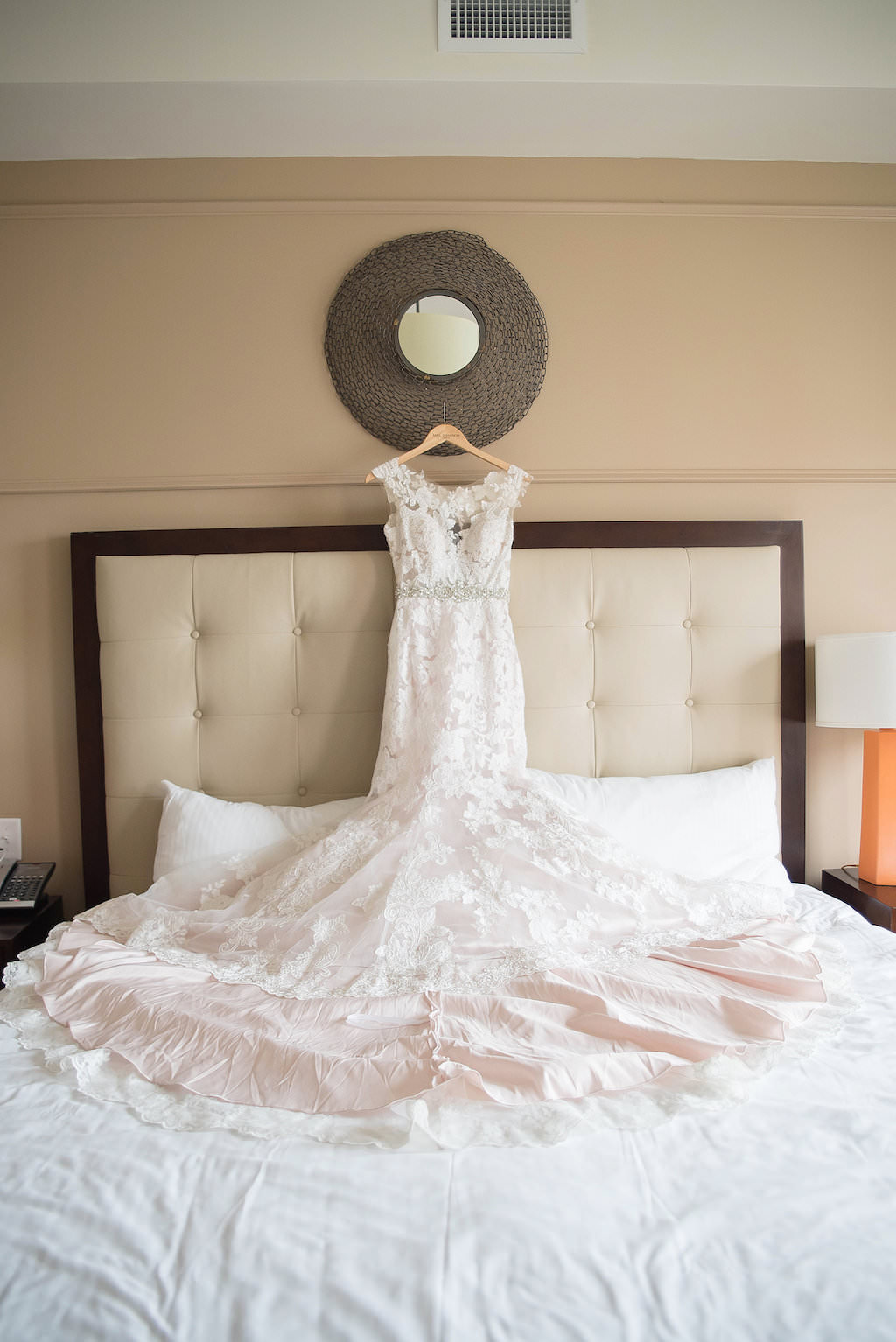 Lace and Illusion Cap Sleeve Allure Wedding Dress with Rhinestone Belt Portrait | Tampa Bay Wedding Photographer Kristen Marie Photography