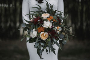 Bride with Blush Pink, Burgundy, Burnt Organic, White and Greenery Floral Bouquet Wedding Portrait