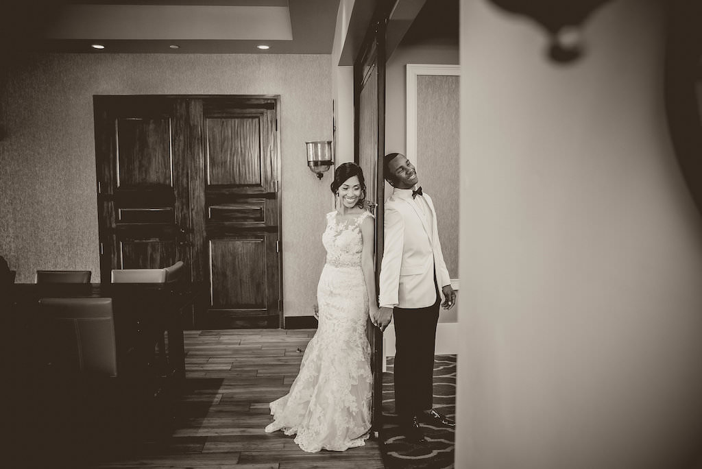 Florida Bride and Groom Holding Hands Before First Look | Tampa Bay Wedding Photographer Kristen Marie Photography