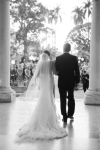 Black and White Florida Bride and Father Walking Down the Aisle Wedding Ceremony Portrait