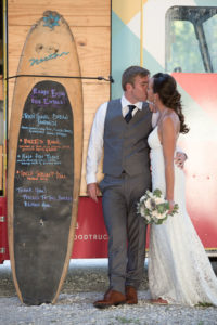 Florida Bride and Groom Wedding Portrait Out Front of Tastes of Tampa Bay Food Truck Street Surfer | Tampa Bay Wedding Caterer